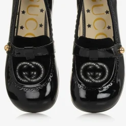 Gucci Girls Black Patent Leather Loafers