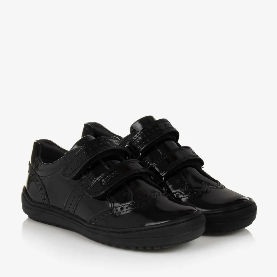 Geox Girls Black Patent Leather Trainers Hot