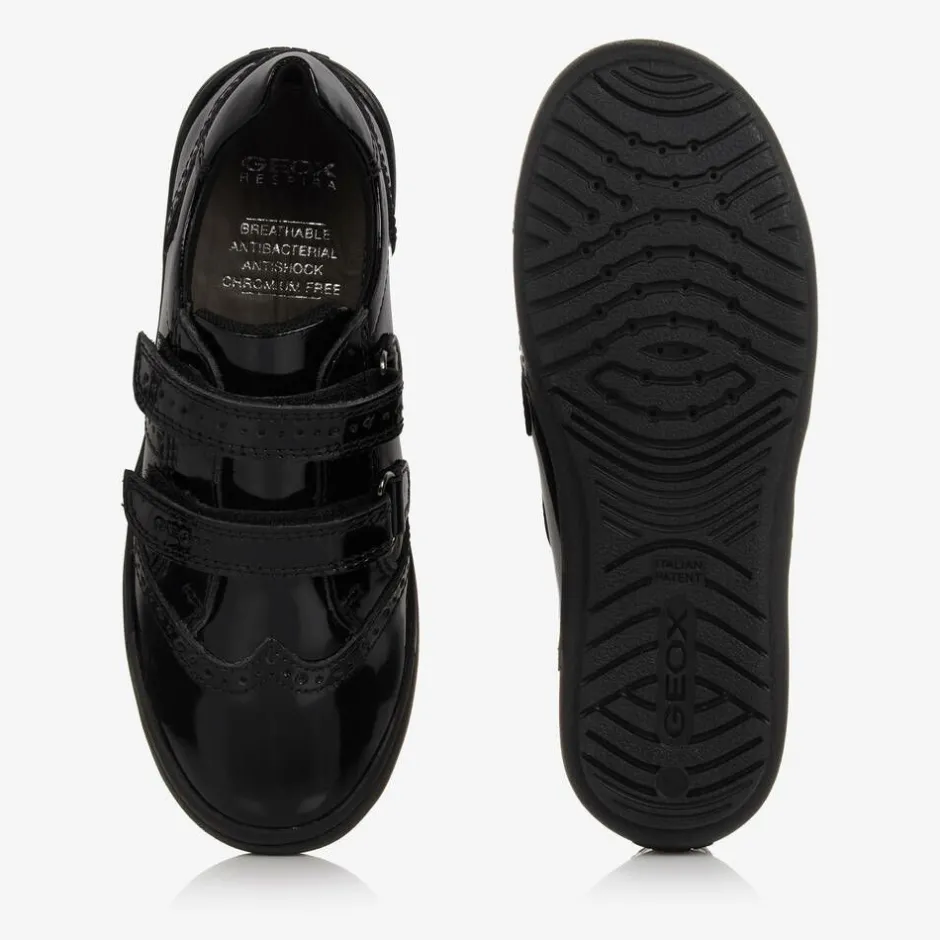 Geox Girls Black Patent Leather Trainers Hot