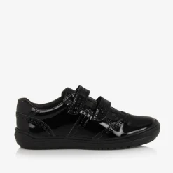 Geox Girls Black Patent Leather Trainers Hot