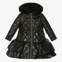 Caramelo Kids Girls Black Quilted Hooded Coat Clearance