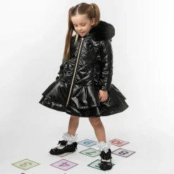 Caramelo Kids Girls Black Quilted Hooded Coat Clearance