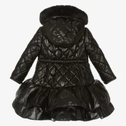 Caramelo Kids Girls Black Quilted Hooded Coat Clearance