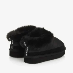 Monnalisa Girls Black Ripstop & Faux Fur Slip-On Boots Hot