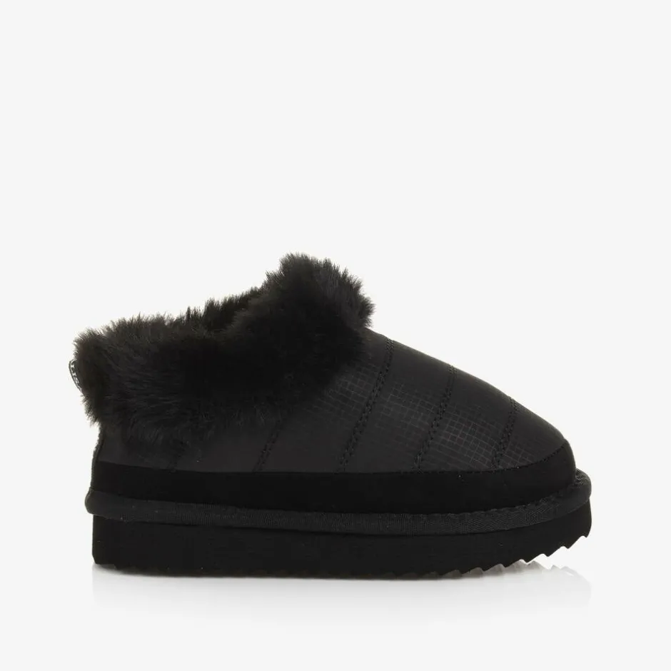 Monnalisa Girls Black Ripstop & Faux Fur Slip-On Boots Hot