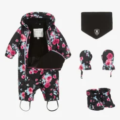 Deux par Deux Girls Black Roses Snowsuit Set Best