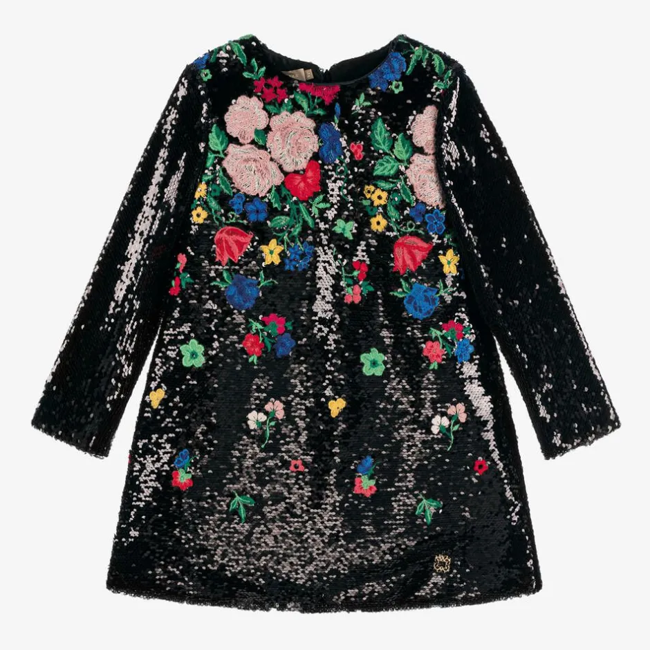 Elie Saab Girls Black Sequin Embroidered Floral Dress