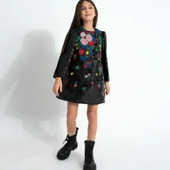 Elie Saab Girls Black Sequin Embroidered Floral Dress