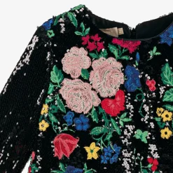 Elie Saab Girls Black Sequin Embroidered Floral Dress