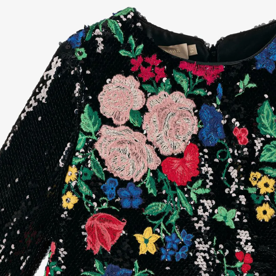 Elie Saab Girls Black Sequin Embroidered Floral Dress