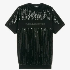 KARL LAGERFELD KIDS Girls Black Sequin T-Shirt Dress Hot