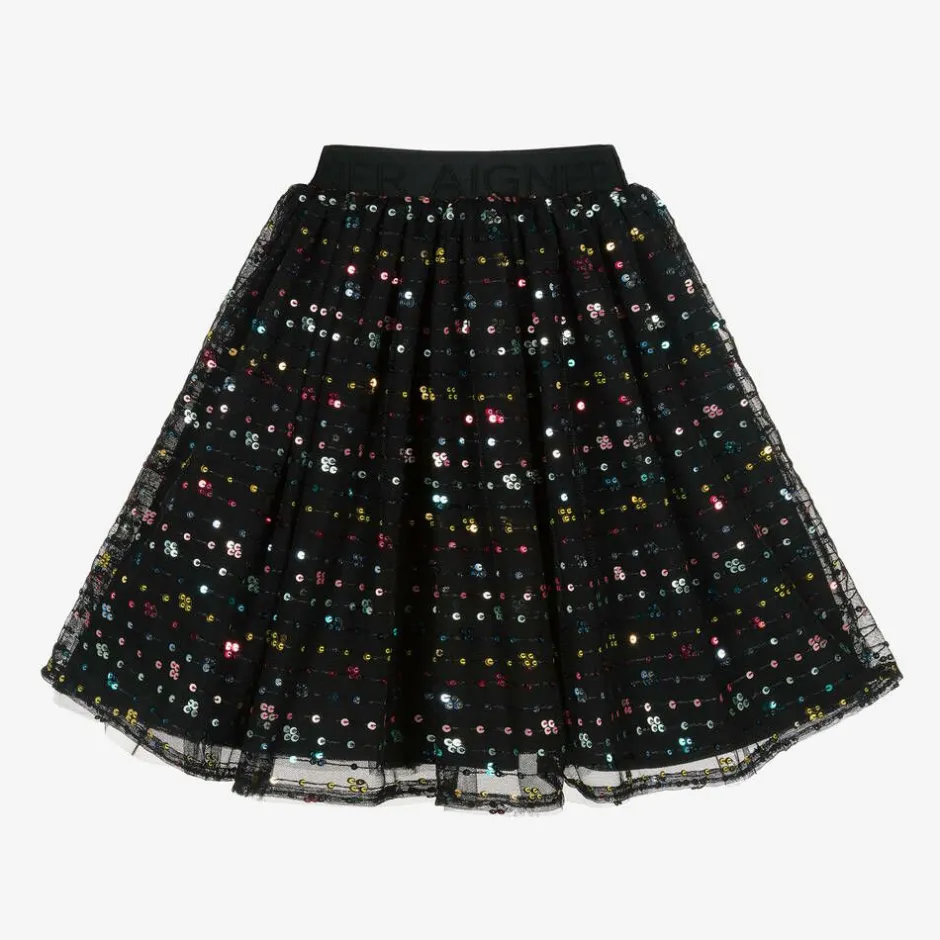 AIGNER Girls Black Sequinned Tulle Skirt New