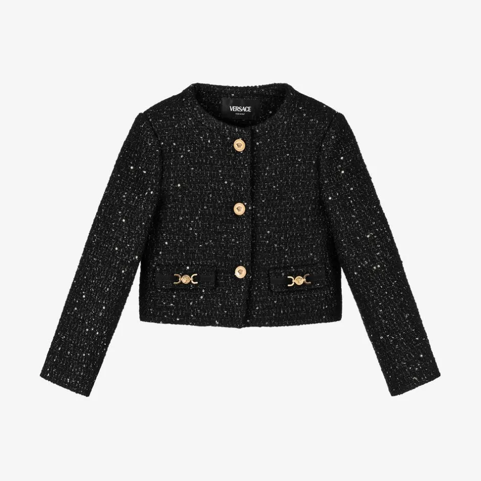 Versace Girls Black Sequinned Tweed Jacket Discount