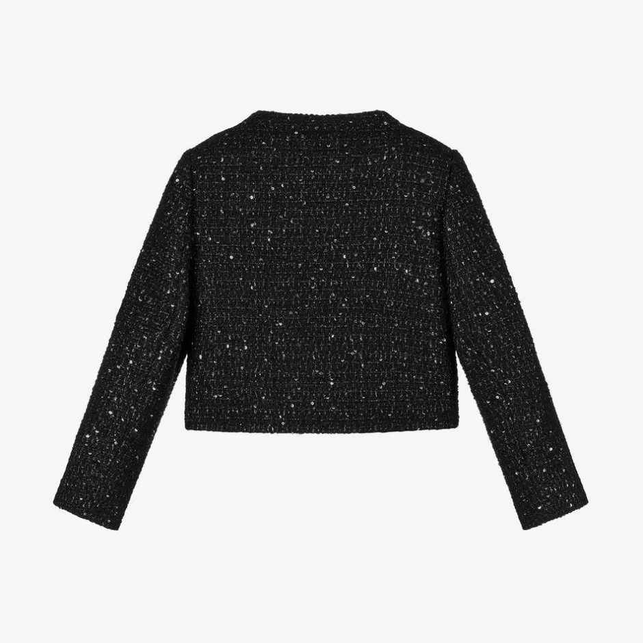 Versace Girls Black Sequinned Tweed Jacket Discount