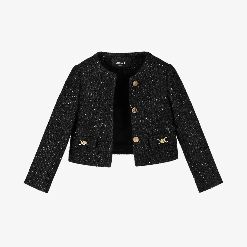 Versace Girls Black Sequinned Tweed Jacket Discount