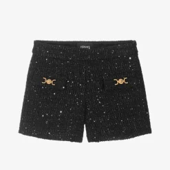 Versace Girls Black Sequinned Tweed Shorts Best