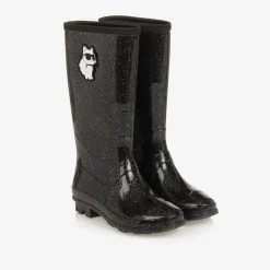 KARL LAGERFELD KIDS Girls Black Sparkly Rain Boots Clearance