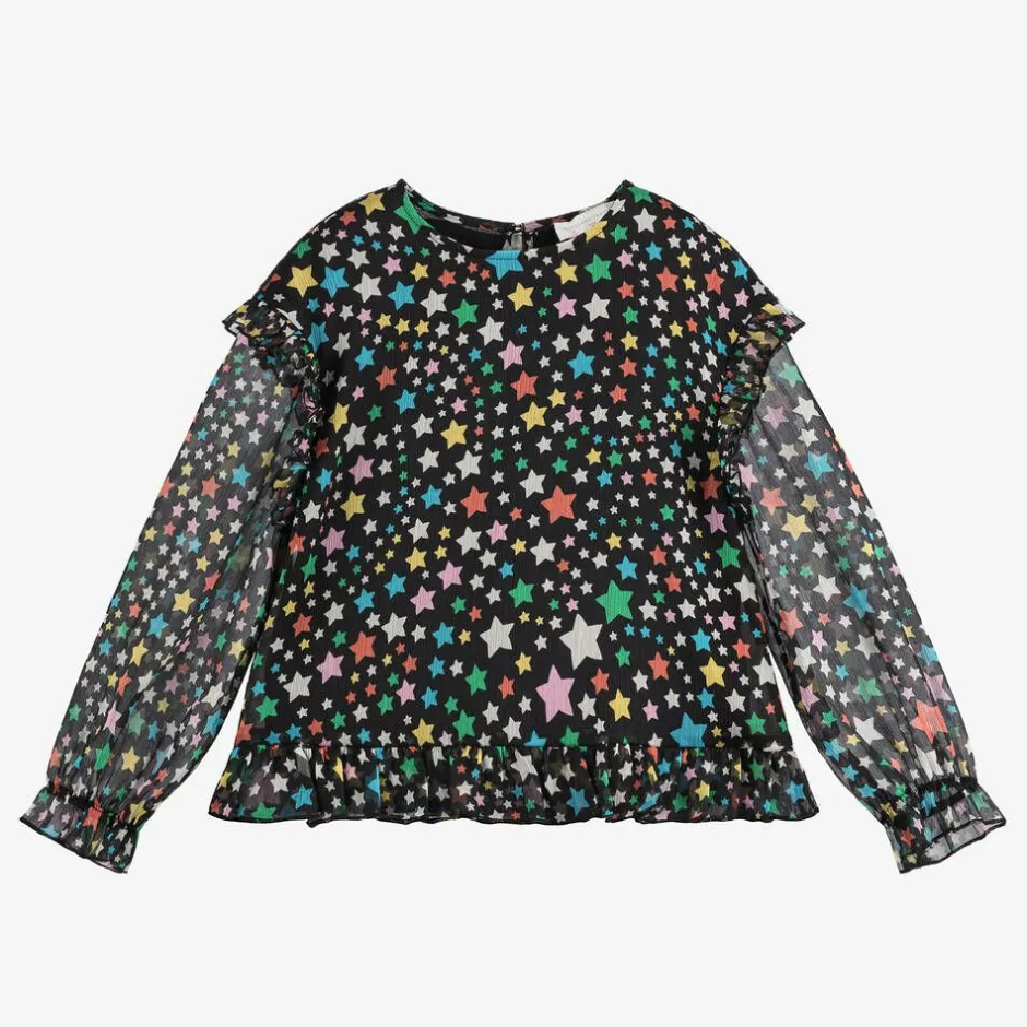 Stella McCartney Kids Girls Black Star Print Chiffon Blouse Outlet