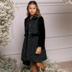Patachou Girls Black Tweed & Faux Fur Coat Best