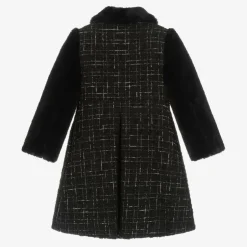 Patachou Girls Black Tweed & Faux Fur Coat Best