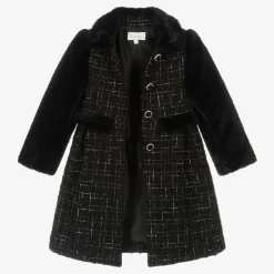 Patachou Girls Black Tweed & Faux Fur Coat Best