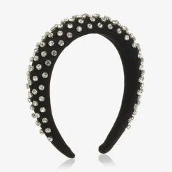 David Charles Girls Black Twill Diamanté Hairband New