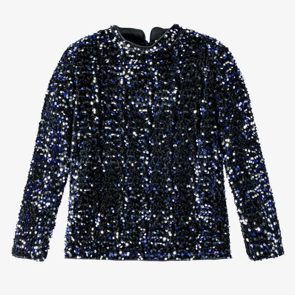 NAME IT Girls Black Velour & Sequin Top Outlet