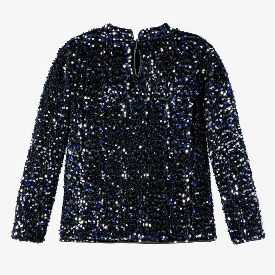 NAME IT Girls Black Velour & Sequin Top Outlet