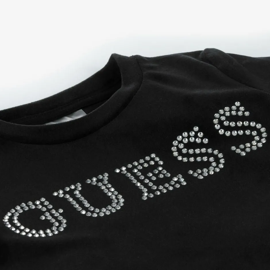 Guess Girls Black Velour T-Shirt New