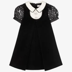 Childrensalon Occasions Girls Black Velvet & Lace Dress Clearance