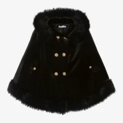 Patachou Girls Black Velvet Hooded Cape
