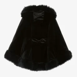 Patachou Girls Black Velvet Hooded Cape