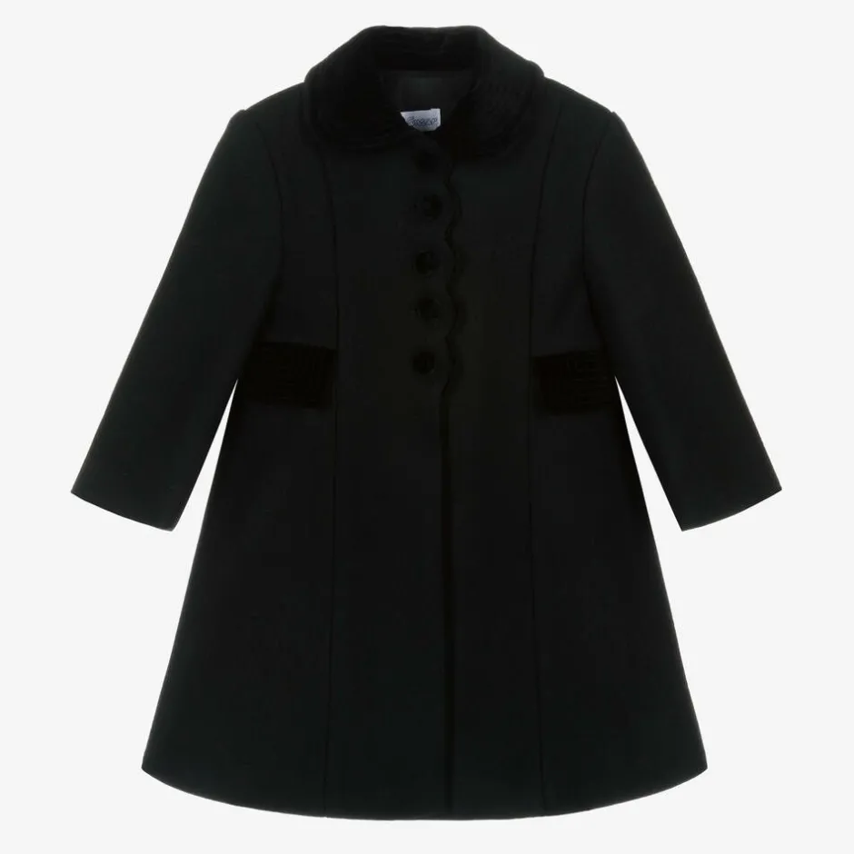 Ancar Girls Black Wool & Velvet Coat Hot