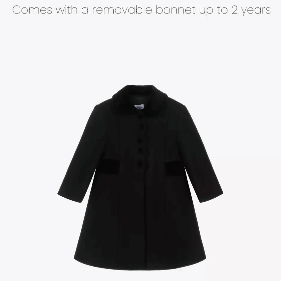 Ancar Girls Black Wool & Velvet Coat Hot