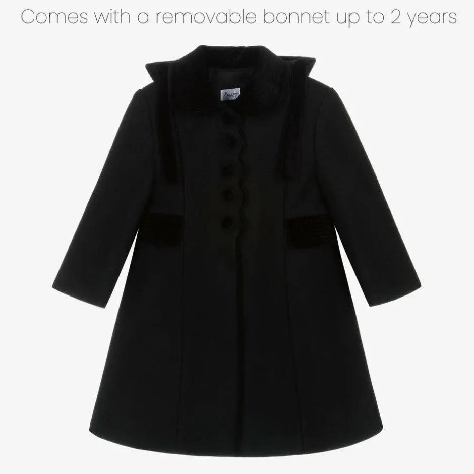 Ancar Girls Black Wool & Velvet Coat Hot