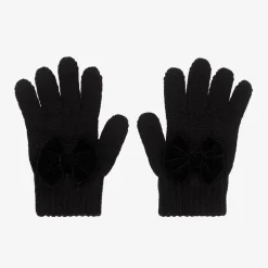 Catya Girls Black Wool Knit Bow Gloves Sale