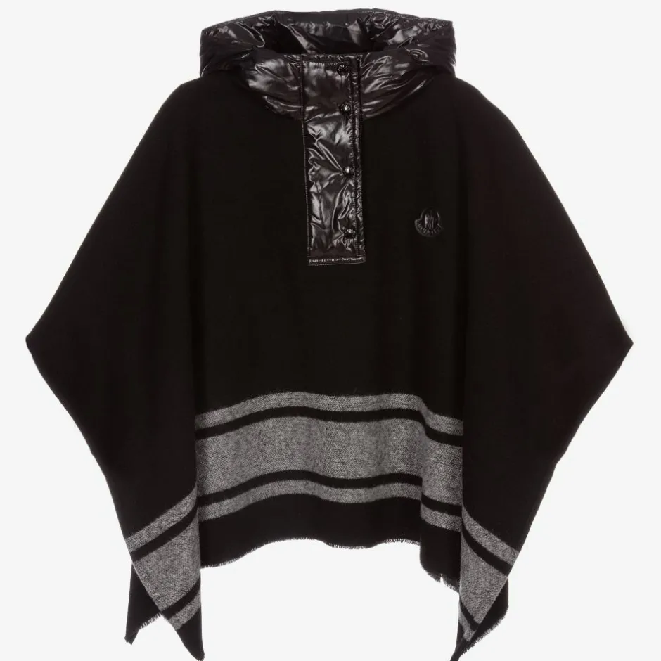 Moncler Enfant Girls Black Wool Poncho Hot