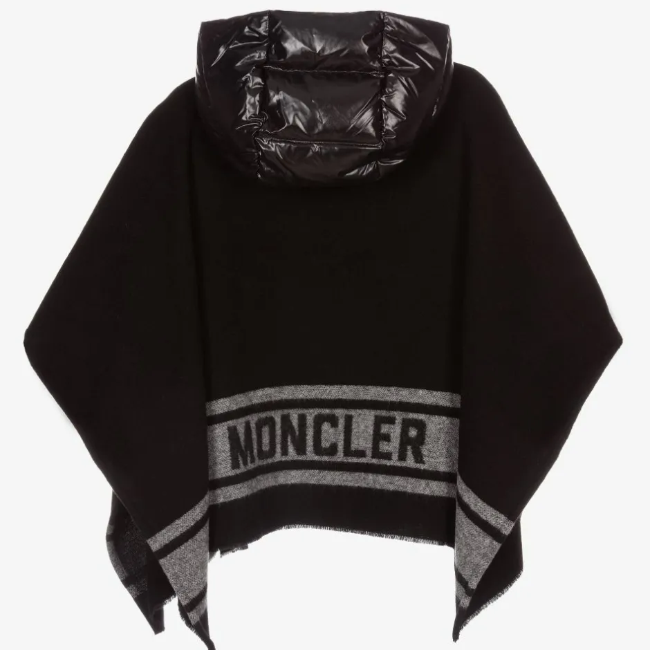 Moncler Enfant Girls Black Wool Poncho Hot