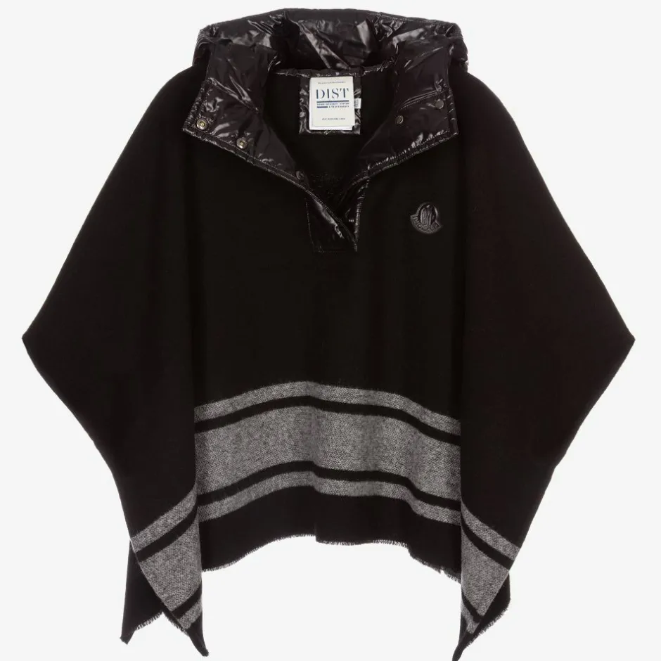 Moncler Enfant Girls Black Wool Poncho Hot