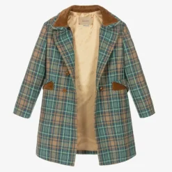 Gucci Girls Blue & Brown Wool Check Coat Best