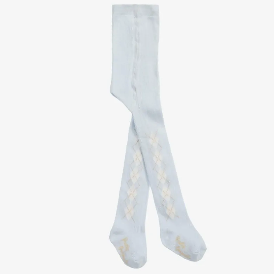 Pretty Originals Girls Blue & Ivory Knitted Cotton Tights Online