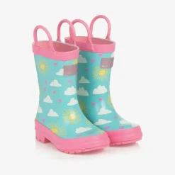Hatley Girls Blue & Pink Happy Skies Rain Boots Outlet