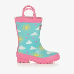 Hatley Girls Blue & Pink Happy Skies Rain Boots Outlet