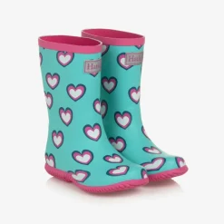Hatley Girls Blue & Pink Heart Rain Boots