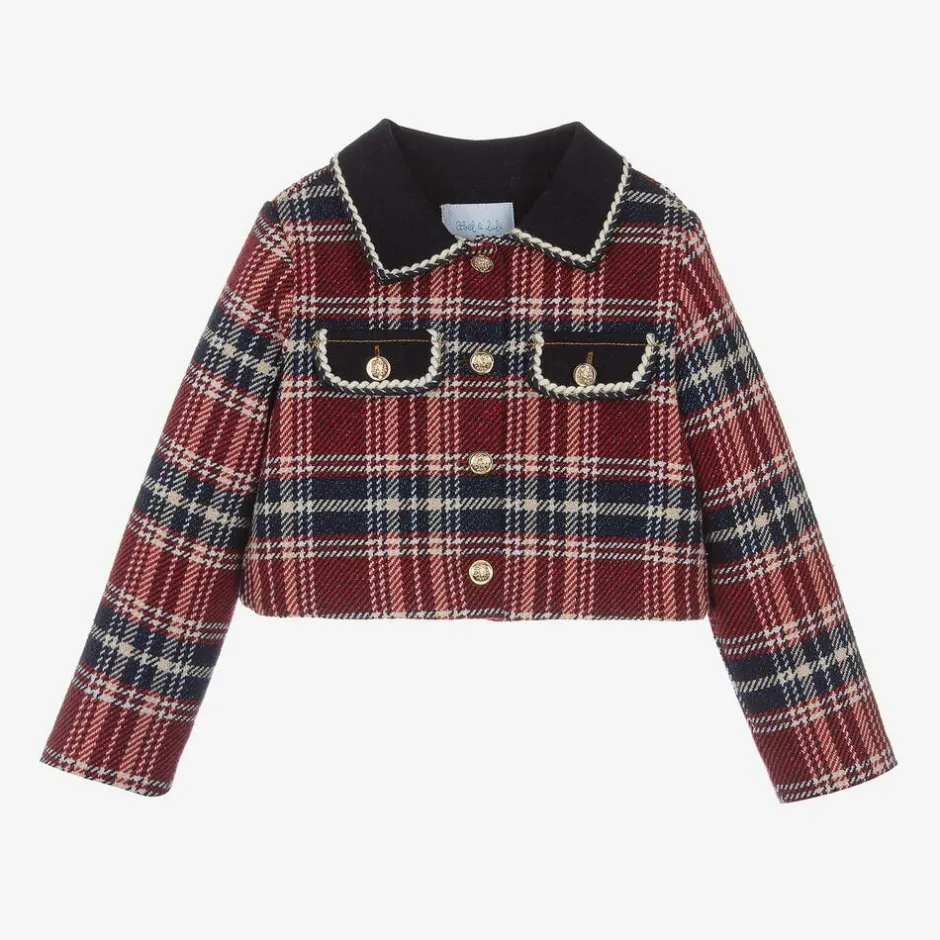 Abel amp; Lula Girls Blue & Red Tartan Tweed Jacket Hot