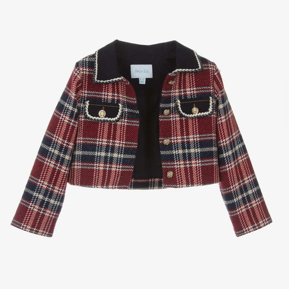 Abel amp; Lula Girls Blue & Red Tartan Tweed Jacket Hot