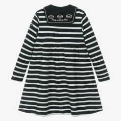 Week-end à la mer Girls Blue Breton Stripe Cotton Sailor Dress Outlet