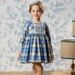 Abuela Tata Girls Blue Check Cotton Dress