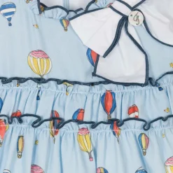 Foque Girls Blue Cotton Balloon Dress New