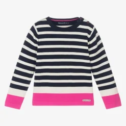 Week-end à la mer Girls Blue Cotton Breton Stripe Sweater New